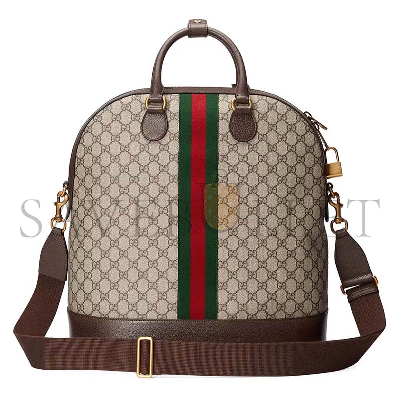 GUCCI GG SUPREME MONOGRAM TEXTURED DOLLAR CALFSKIN WEB SMALL OPHIDIA SAVOY BOWLING TOTE 724654 (43.5*39*21cm)